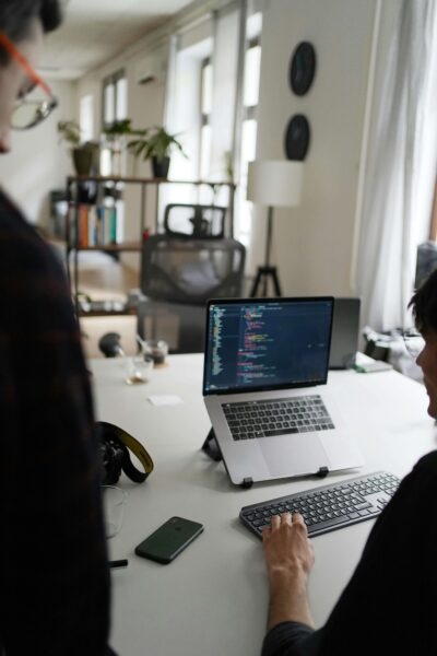 Two people working together